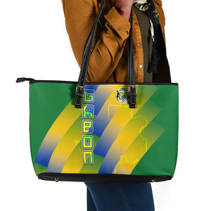 Gabon Flag Leather Tote Bag - National Coat of Arms and Vertical Design