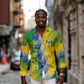 Gabon Flag Long Sleeve Button Shirt - National Coat of Arms and Vertical Design