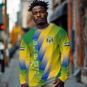 Gabon Flag Long Sleeve Shirt - National Coat of Arms and Vertical Design