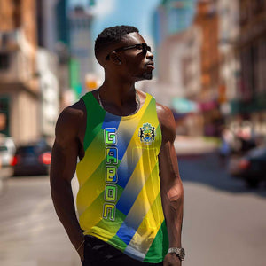 Gabon Flag Men Tank Top - National Coat of Arms and Vertical Design