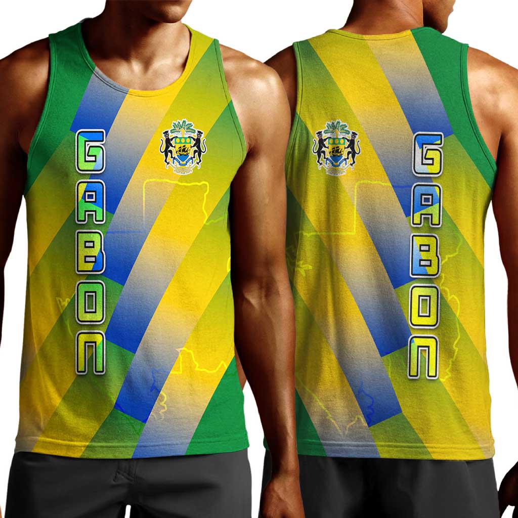 Gabon Flag Men Tank Top - National Coat of Arms and Vertical Design