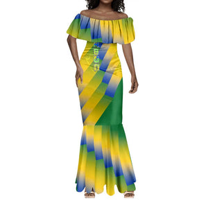 Gabon Flag Mermaid Dress - National Coat of Arms and Vertical Design