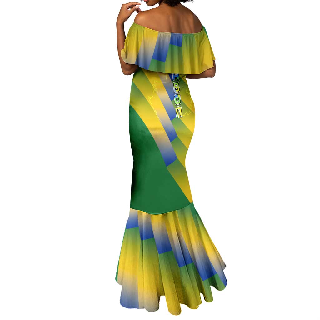 Gabon Flag Mermaid Dress - National Coat of Arms and Vertical Design