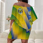 Gabon Flag Off Shoulder Short Dress - National Coat of Arms and Vertical Design