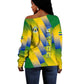 Gabon Flag Off Shoulder Sweater - National Coat of Arms and Vertical Design
