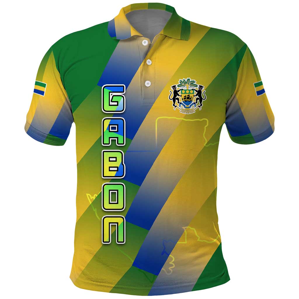 Gabon Flag Polo Shirt - National Coat of Arms and Vertical Design