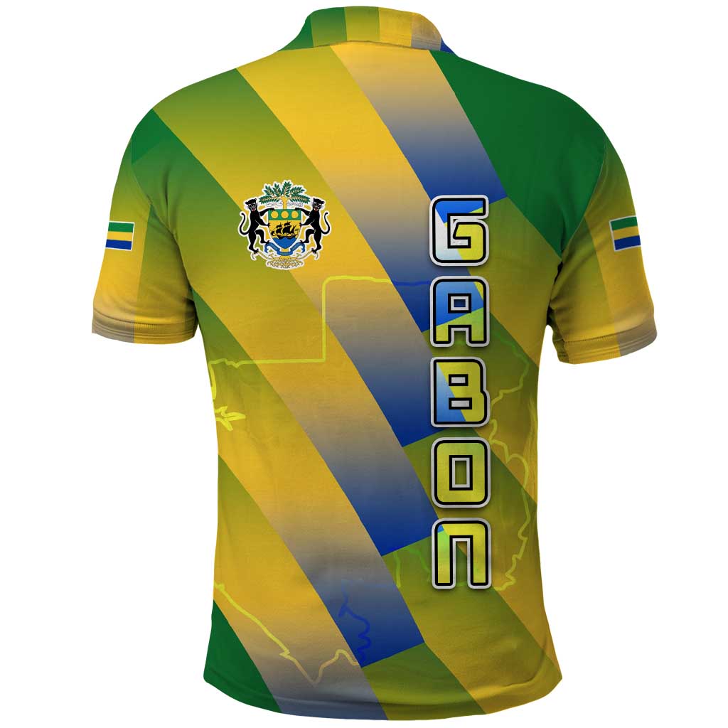 Gabon Flag Polo Shirt - National Coat of Arms and Vertical Design