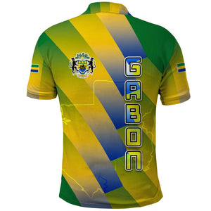 Gabon Flag Polo Shirt - National Coat of Arms and Vertical Design