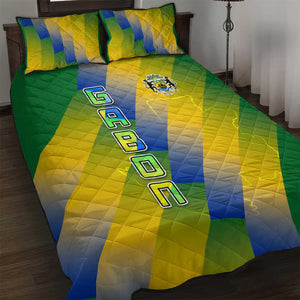 Gabon Flag Quilt Bed Set - National Coat of Arms and Vertical Design