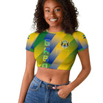 Gabon Flag Raglan Cropped T shirt - National Coat of Arms and Vertical Design