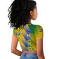Gabon Flag Raglan Cropped T shirt - National Coat of Arms and Vertical Design
