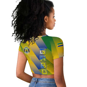 Gabon Flag Raglan Cropped T shirt - National Coat of Arms and Vertical Design