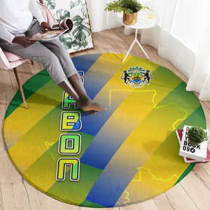 Gabon Flag Round Carpet - National Coat of Arms and Vertical Design