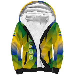 Gabon Flag Sherpa Hoodie - National Coat of Arms and Vertical Design