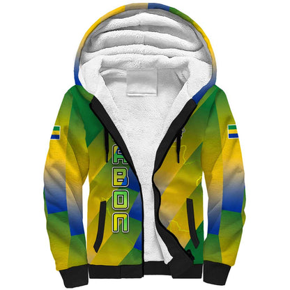 Gabon Flag Sherpa Hoodie - National Coat of Arms and Vertical Design