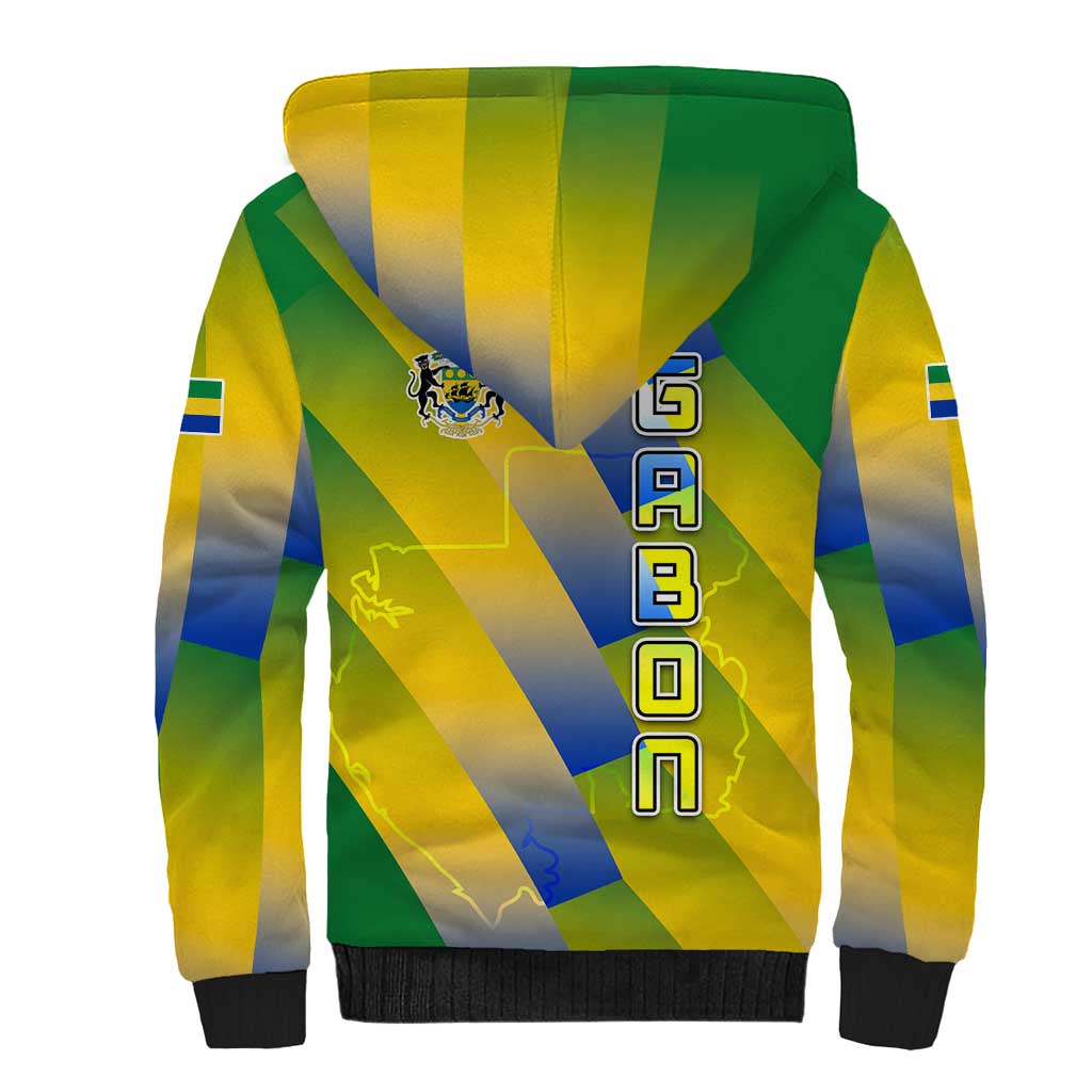 Gabon Flag Sherpa Hoodie - National Coat of Arms and Vertical Design