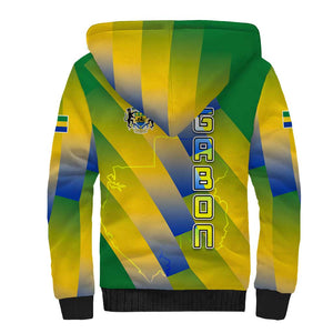 Gabon Flag Sherpa Hoodie - National Coat of Arms and Vertical Design