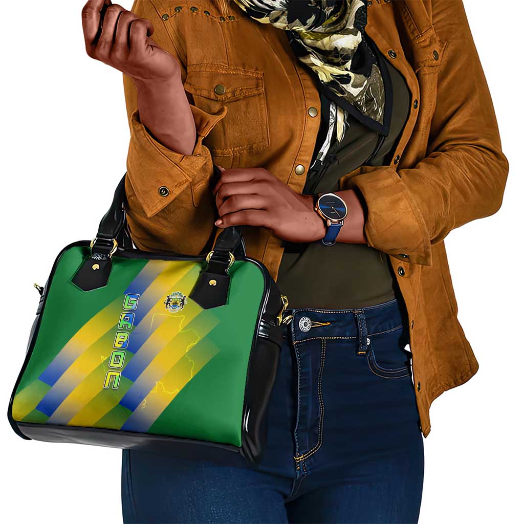 Gabon Flag Shoulder Handbag - National Coat of Arms and Vertical Design