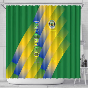Gabon Flag Shower Curtain - National Coat of Arms and Vertical Design