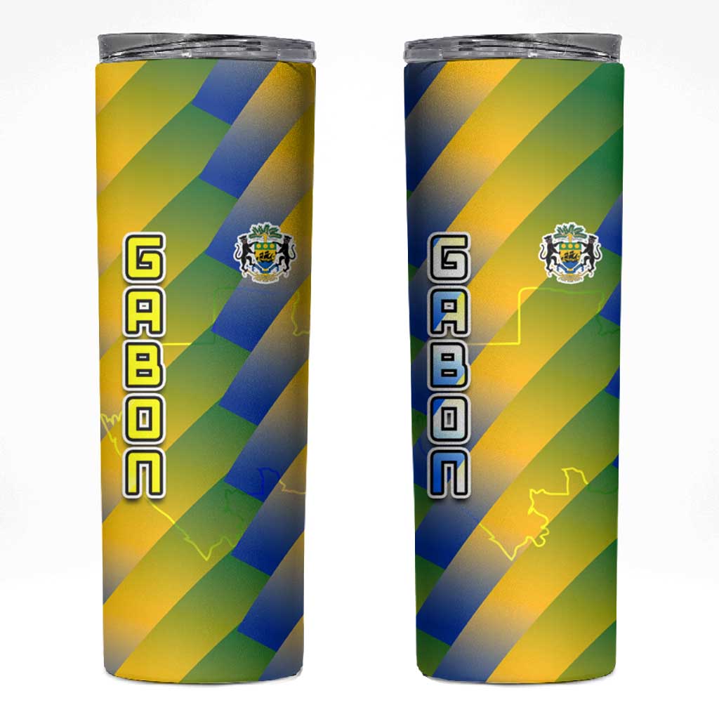 Gabon Flag Skinny Tumbler - National Coat of Arms and Vertical Design