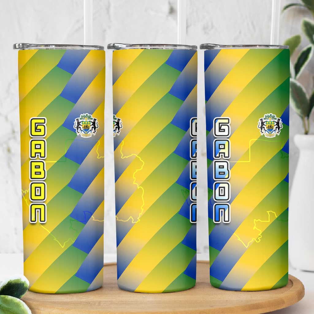 Gabon Flag Skinny Tumbler - National Coat of Arms and Vertical Design