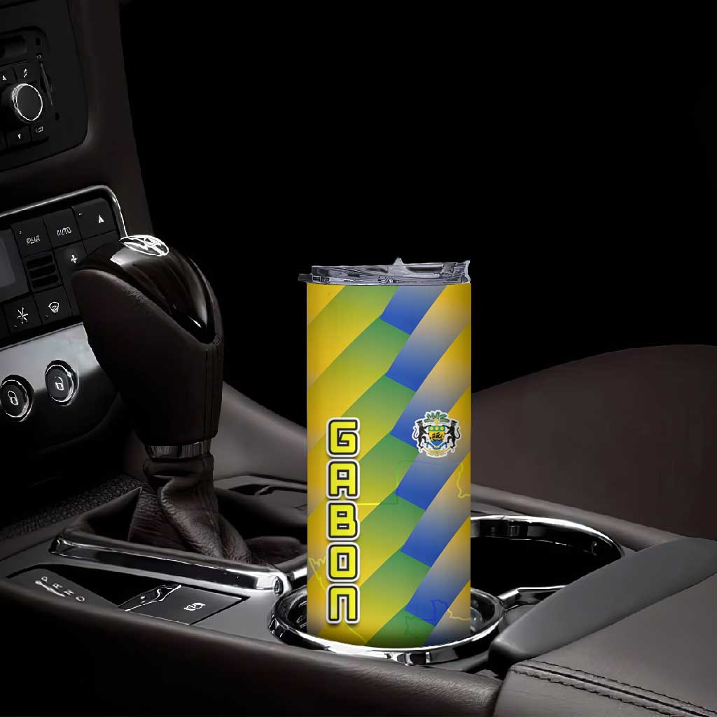 Gabon Flag Skinny Tumbler - National Coat of Arms and Vertical Design
