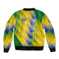 Gabon Flag Sleeve Zip Bomber Jacket - National Coat of Arms and Vertical Design