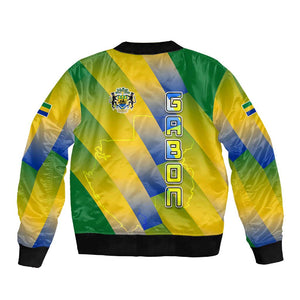 Gabon Flag Sleeve Zip Bomber Jacket - National Coat of Arms and Vertical Design