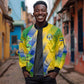 Gabon Flag Sleeve Zip Bomber Jacket - National Coat of Arms and Vertical Design