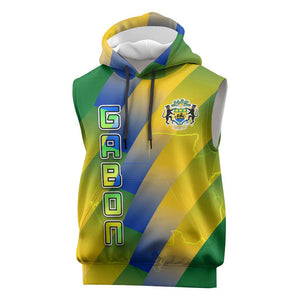 Gabon Flag Sleeveless Hoodie - National Coat of Arms and Vertical Design - African Pride
