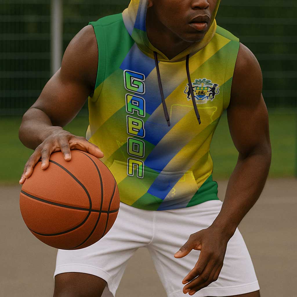 Gabon Flag Sleeveless Hoodie - National Coat of Arms and Vertical Design - African Pride