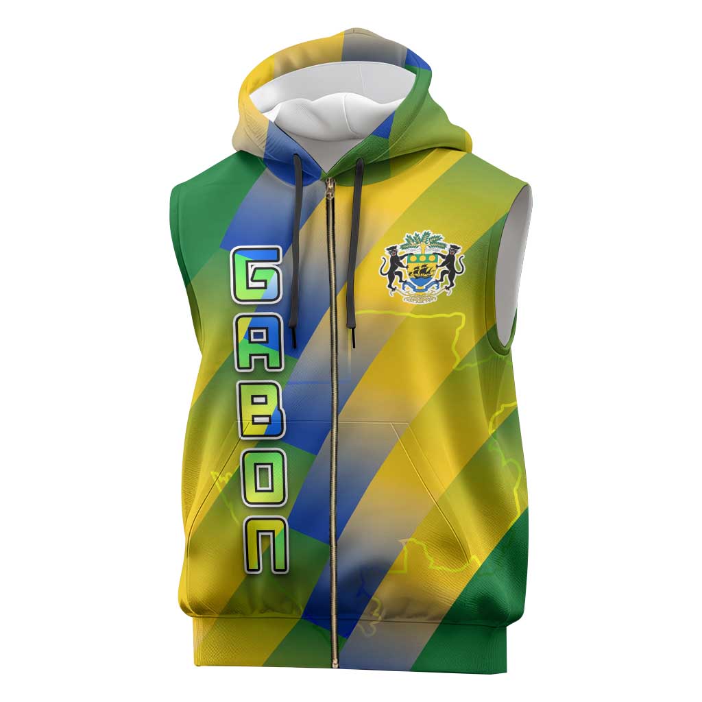 Gabon Flag Sleeveless Zip Hoodie - National Coat of Arms and Vertical Design - African Pride
