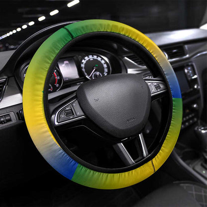 Gabon Flag Steering Wheel Cover - National Coat of Arms and Vertical Design