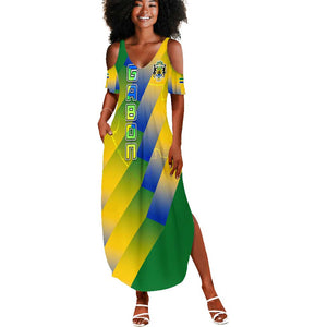 Gabon Flag Summer Maxi Dress - National Coat of Arms and Vertical Design