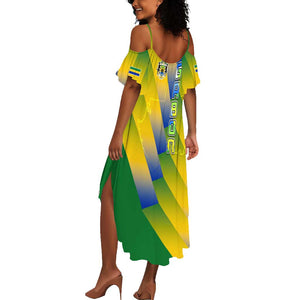 Gabon Flag Summer Maxi Dress - National Coat of Arms and Vertical Design