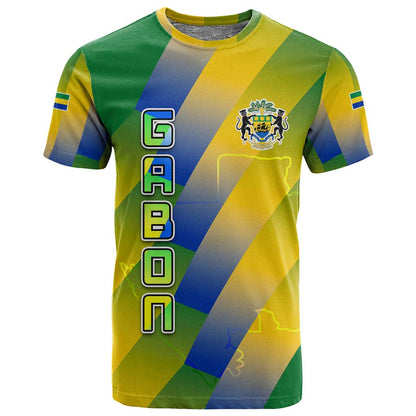 Gabon Flag T shirt - National Coat of Arms and Vertical Design