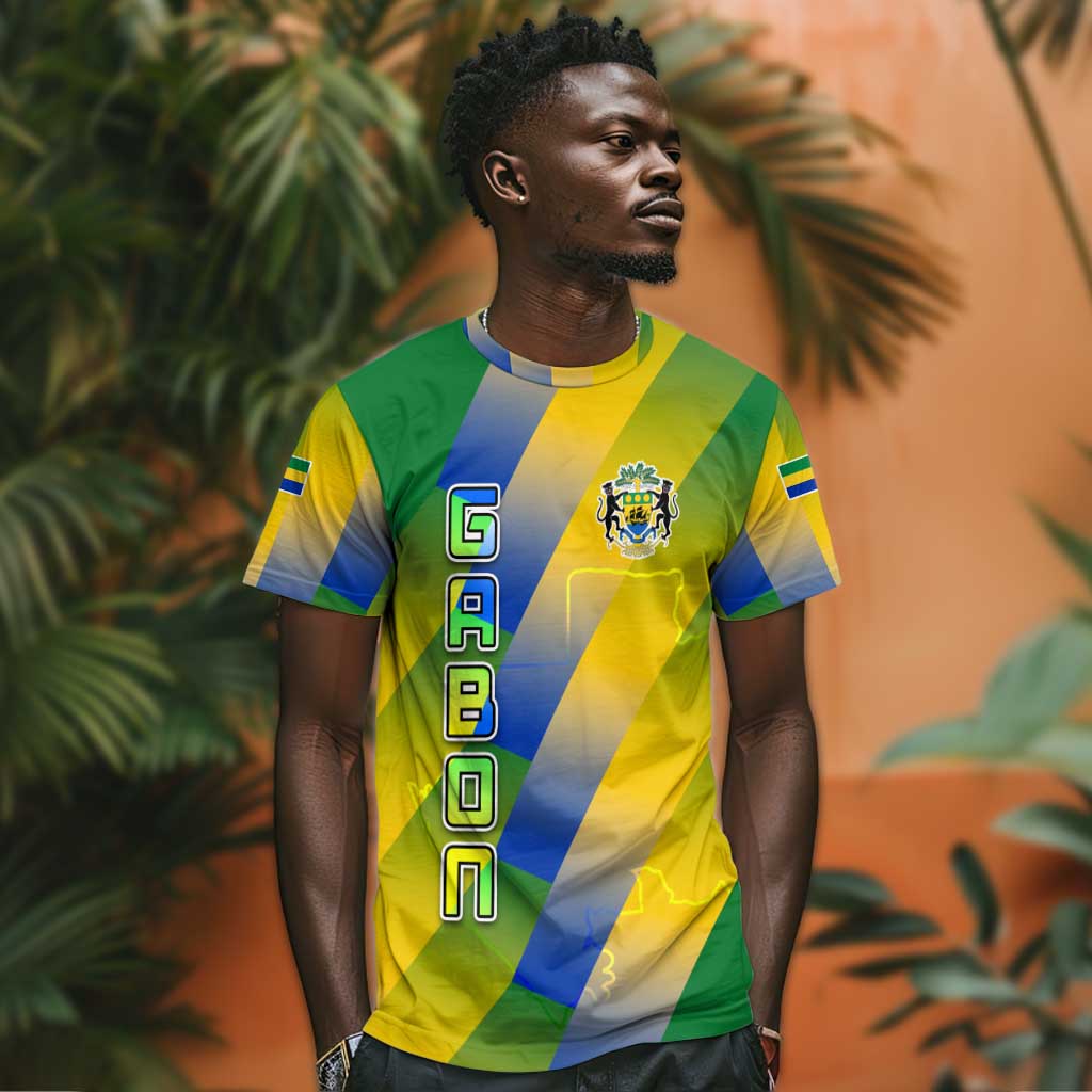 Gabon Flag T shirt - National Coat of Arms and Vertical Design