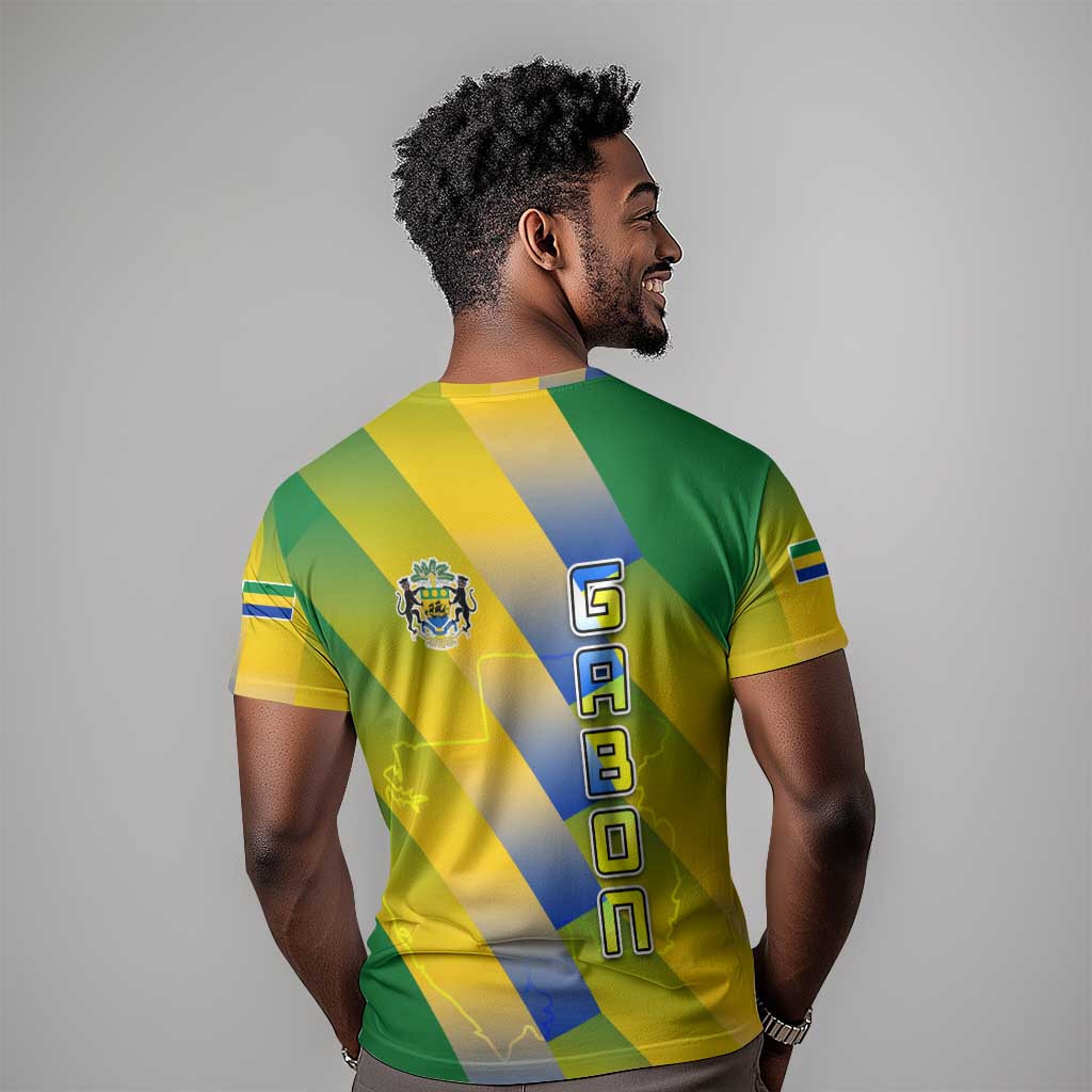 Gabon Flag T shirt - National Coat of Arms and Vertical Design