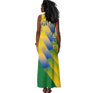 Gabon Flag Tank Maxi Dress - National Coat of Arms and Vertical Design