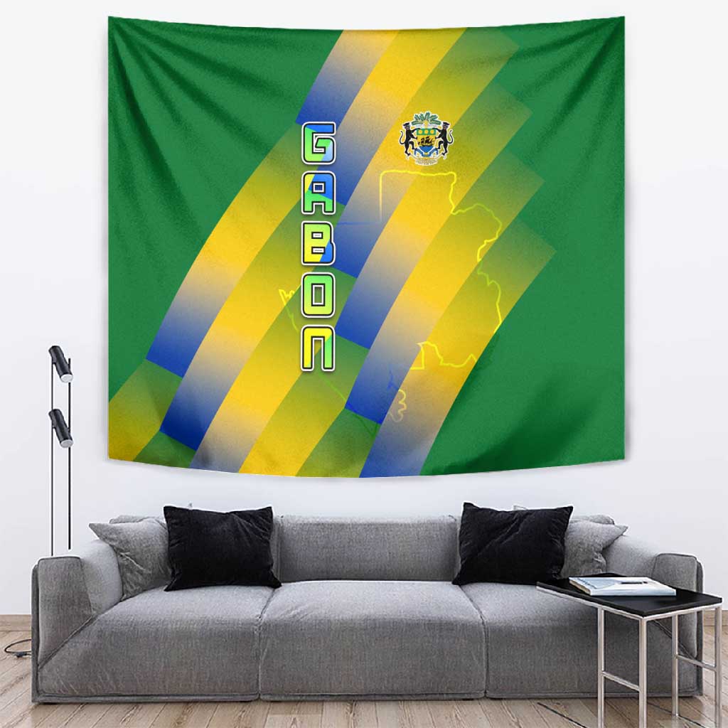 Gabon Flag Tapestry - National Coat of Arms and Vertical Design