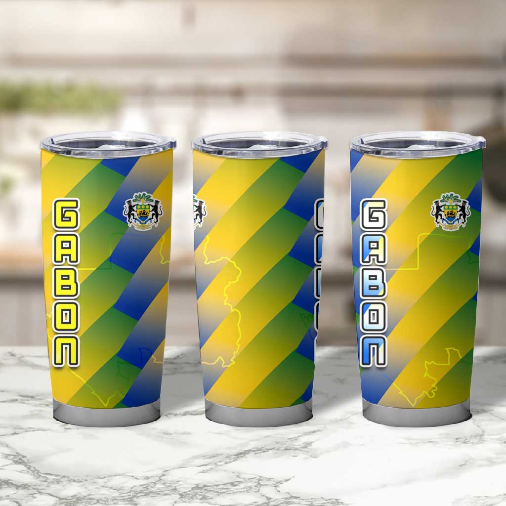 Gabon Flag Tumbler Cup - National Coat of Arms and Vertical Design