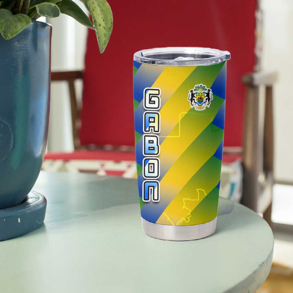 Gabon Flag Tumbler Cup - National Coat of Arms and Vertical Design