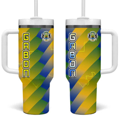Gabon Flag Tumbler With Handle - National Coat of Arms and Vertical Design