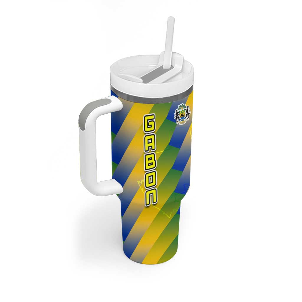 Gabon Flag Tumbler With Handle - National Coat of Arms and Vertical Design