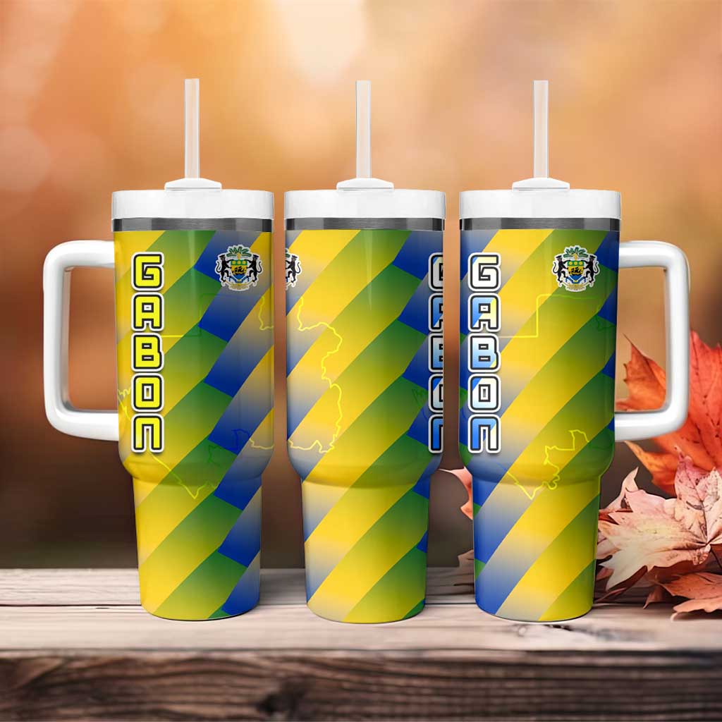 Gabon Flag Tumbler With Handle - National Coat of Arms and Vertical Design