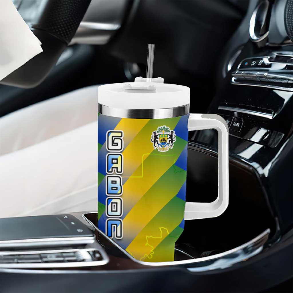 Gabon Flag Tumbler With Handle - National Coat of Arms and Vertical Design