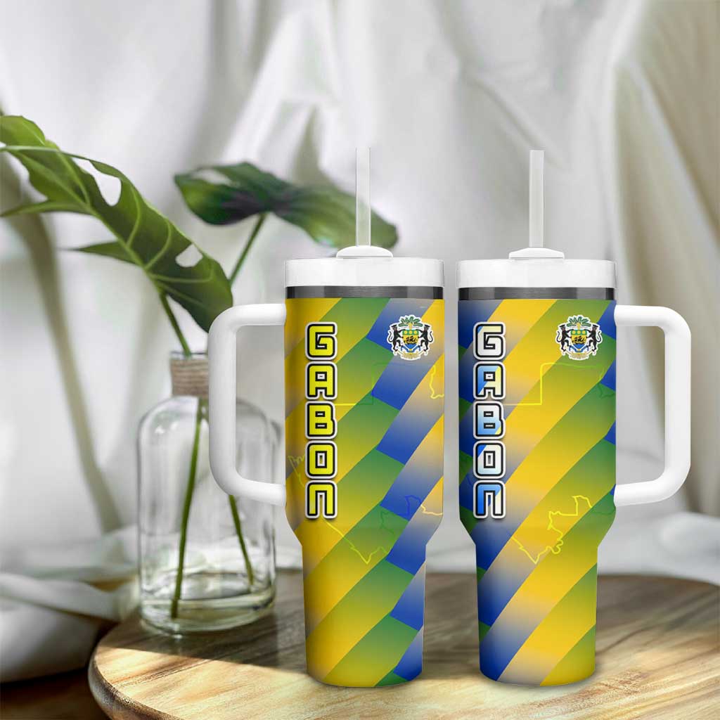Gabon Flag Tumbler With Handle - National Coat of Arms and Vertical Design