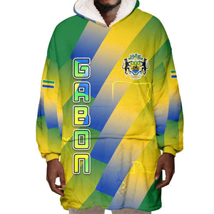 Gabon Flag Wearable Blanket Hoodie - National Coat of Arms and Vertical Design