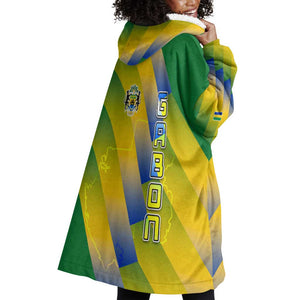 Gabon Flag Wearable Blanket Hoodie - National Coat of Arms and Vertical Design