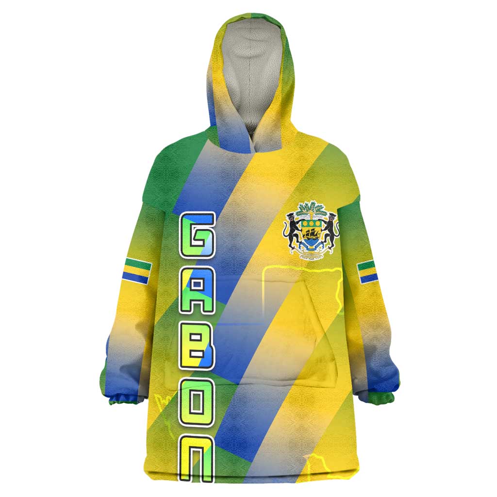 Gabon Flag Wearable Blanket Hoodie - National Coat of Arms and Vertical Design